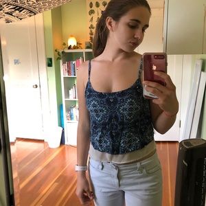 Layered blue and white patterned tank top